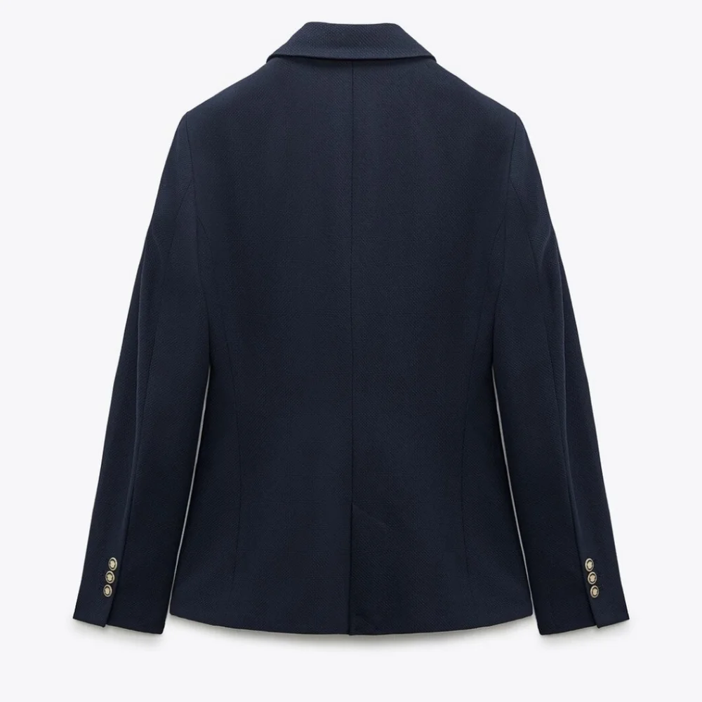 ZARA * DOUBLE BREASTED BLAZER NAVY PIQUE BLAZER - Picture 12 of 13